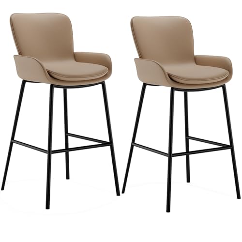Gepolsterte Barhocker 2er Set, Barstuhl Tresenhocker Mit Rückenlehne, Küchenstuhl Essstühle Für Esszimmer, Wohnzimmer, Cafés(Brown,98cm) von BTRUTY
