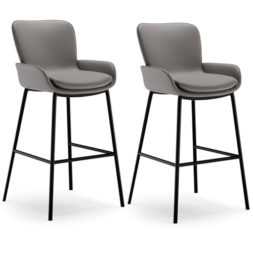 Gepolsterte Barhocker 2er Set, Barstuhl Tresenhocker Mit Rückenlehne, Küchenstuhl Essstühle Für Esszimmer, Wohnzimmer, Cafés(Grey,88cm) von BTRUTY