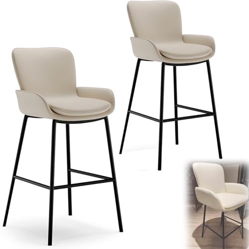 Gepolsterte Barhocker 2er Set, Barstuhl Tresenhocker Mit Rückenlehne, Küchenstuhl Essstühle Für Esszimmer, Wohnzimmer, Cafés(Off White,88cm) von BTRUTY