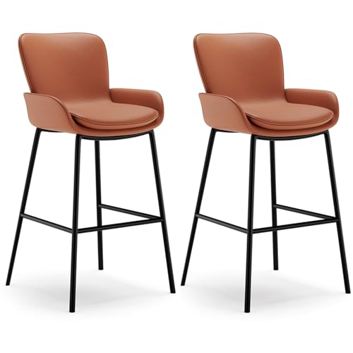 Gepolsterte Barhocker 2er Set, Barstuhl Tresenhocker Mit Rückenlehne, Küchenstuhl Essstühle Für Esszimmer, Wohnzimmer, Cafés(Orange,88cm) von BTRUTY