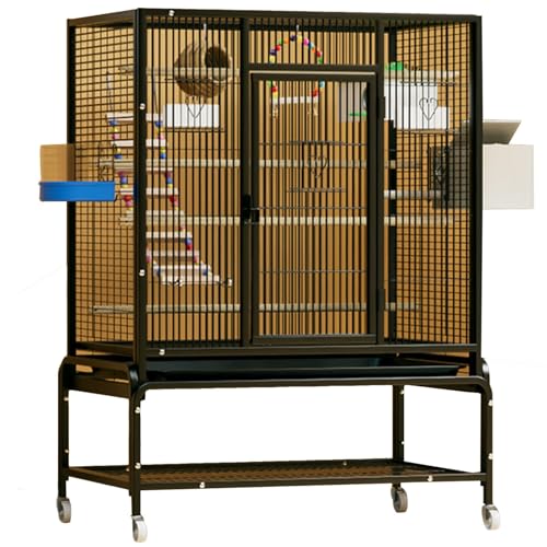 Groß Flugkäfig Vogelkäfig Mit Rollständer, Innen Eisen Wellensittich Vogelvoliere Vogel Zuchtkäfig Für Papageien, Kanarienvogel(Blacke(47in),9pcs) von BTRUTY