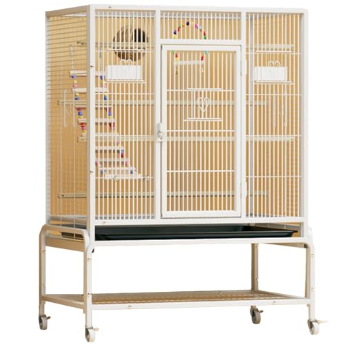 Groß Flugkäfig Vogelkäfig Mit Rollständer, Innen Eisen Wellensittich Vogelvoliere Vogel Zuchtkäfig Für Papageien, Kanarienvogel(White(47in),6pcs) von BTRUTY