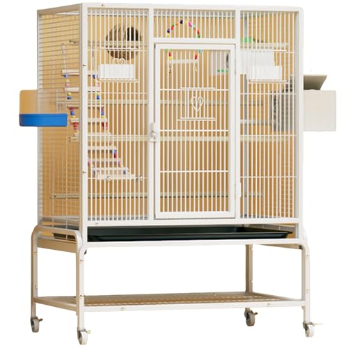 Groß Flugkäfig Vogelkäfig Mit Rollständer, Innen Eisen Wellensittich Vogelvoliere Vogel Zuchtkäfig Für Papageien, Kanarienvogel(White(47in),9pcs) von BTRUTY