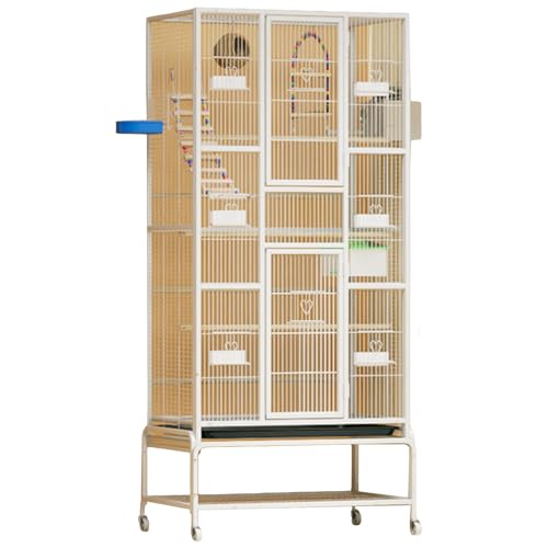 Groß Flugkäfig Vogelkäfig Mit Rollständer, Innen Eisen Wellensittich Vogelvoliere Vogel Zuchtkäfig Für Papageien, Kanarienvogel(White(69in),9pcs) von BTRUTY