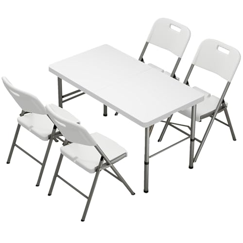 Klapptisch Campingtisch Mit Tragegriff, HDPE Outdoor Tragbarer Falttisch, Platzsparender Indoor Kartentisch Für Balkon, Garten(1.2m Table+Square Stool*4) von BTRUTY