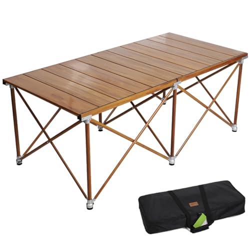 Klapptisch für den Außenbereich, höhenverstellbar (50 x 28 Zoll), Aluminium, faltbar, Camping, leicht, für Balkon, Picknick, Garten, Strand, Grillparty, Terrasse (Holzfarbe) von BTRUTY