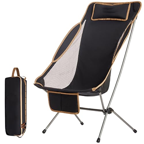 Leichter Erwachsener Campingstuhl, Tragbarer Klappstuhl Im Freien Mit Cup-Halter Und Seitentaschen, Kompakter Angelstuhl Für Strände, Picknicks, Pools, Rasen(Black with Cotton) von BTRUTY