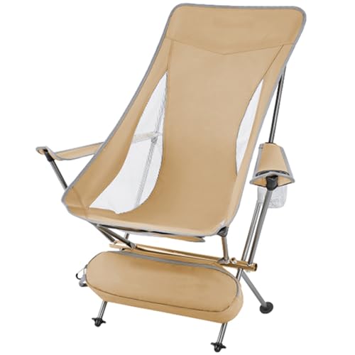 Leichter Erwachsener Campingstuhl, Tragbarer Klappstuhl Im Freien Mit Cup-Halter Und Seitentaschen, Kompakter Angelstuhl Für Strände, Picknicks, Pools, Rasen(Brown) von BTRUTY