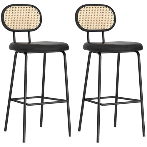 Outdoor Barhocker 2er Set, Barstuhl Bistrohocker Mit Rückenlehne Moderne Küchenstuhl Essstuhl Für Terrasse, Esszimmer, Büro, Garten(Black+Leather Cushion,75cm) von BTRUTY