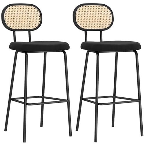 Outdoor Barhocker 2er Set, Barstuhl Bistrohocker Mit Rückenlehne Moderne Küchenstuhl Essstuhl Für Terrasse, Esszimmer, Büro, Garten(Black+Velvet Cushion,55cm) von BTRUTY