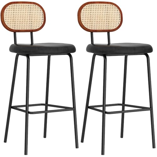 Outdoor Barhocker 2er Set, Barstuhl Bistrohocker Mit Rückenlehne Moderne Küchenstuhl Essstuhl Für Terrasse, Esszimmer, Büro, Garten(Brown+Leather Cushion,65cm) von BTRUTY