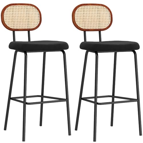 Outdoor Barhocker 2er Set, Barstuhl Bistrohocker Mit Rückenlehne Moderne Küchenstuhl Essstuhl Für Terrasse, Esszimmer, Büro, Garten(Brown+Velvet Cushion,55cm) von BTRUTY