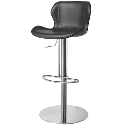 PU Stleder Barhocker 360° Drehbar, Barstuhl Hohenverstellbar Mit Rückenlehne, Küchenstuhl Tresenhocker Für Esszimmer, Wohnzimmer, Büro(Black,Carbon Steel) von BTRUTY