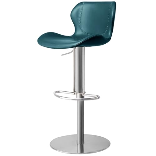 PU Stleder Barhocker 360° Drehbar, Barstuhl Hohenverstellbar Mit Rückenlehne, Küchenstuhl Tresenhocker Für Esszimmer, Wohnzimmer, Büro(Blue,Stainless Steel) von BTRUTY