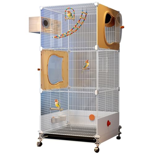 Vogelkäfig Vogelvoliere Mit Rollständer, Innen Flugkäfig Vogelkäfig Mit Tray Außen Papageienkäfig Für Wellensittich, Kanarienvogel, Parakeet(46 * 36 * 117cm,12pcs) von BTRUTY