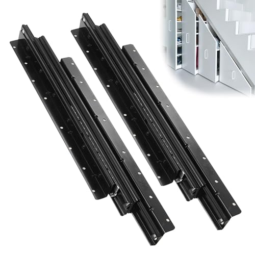 Schubladenschienen Bodenhalterung, 600-1450 mm Schwerlastauszug Vollauszug, Auszugsschienen mit Kugellager für Treppenunterstand, Treppenschrankgleiter, Schrank, 120KG Tragkraft 1 Paar (600-1450 mm) von BTSAE