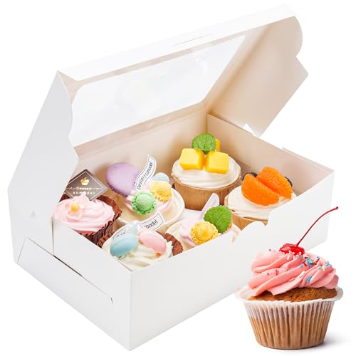 BTSD-home 15 Stück Cupcake Box 6 Halter Cupcake Transportbox mit Fenster Kuchenbox Pappe für Muffins Keks Macarons Käse(weiße 23.7x15.5x7.8cm) von BTSD-home