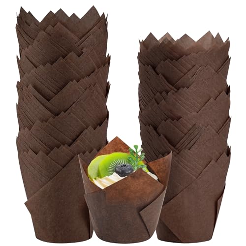 BTSD-home 200 Stück Cupcake Förmchen Tulip Muffinförmchen Papier für Backen Partyferien Hausgemachte Cupcakes und Bäckerei(Braun 7.87×5.08×8.13 cm) von BTSD-home