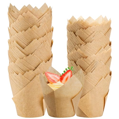 BTSD-home 200 Stück Cupcake Förmchen Tulip Muffinförmchen Papier für Backen Partyferien Hausgemachte Cupcakes und Bäckerei(Naturfarbe 7.87×5.08×8.13 cm) von BTSD-home