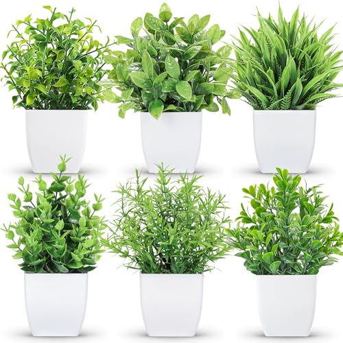 BTSD-home 6-Pack Kleine gefälschte Pflanzen Künstliche Pflanzen in Töpfen für Zuhause Bthroom Schlafzimmer Wohnzimmer Dekor Indoor (Grün) von BTSD-home
