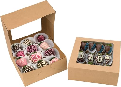 BTSD-home 8x8x3 Zoll Kraft Keks-Boxen Süßigkeiten-Boxen mit Fenster für Schokolade bedeckt Erdbeere Macaron Donut zerbrechliche Herz gebackene Waren,Charcuterie Box (30 Pack,Weiß) von BTSD-home