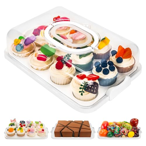BTSD-home Kuchen Transportbox Rechteckig Kuchenbehälter Mit Deckeln Für Pies Sweets Pastries Fruit Snacks Oder Muffin transportbox(Weiß 33×22.8×10 cm) von BTSD-home