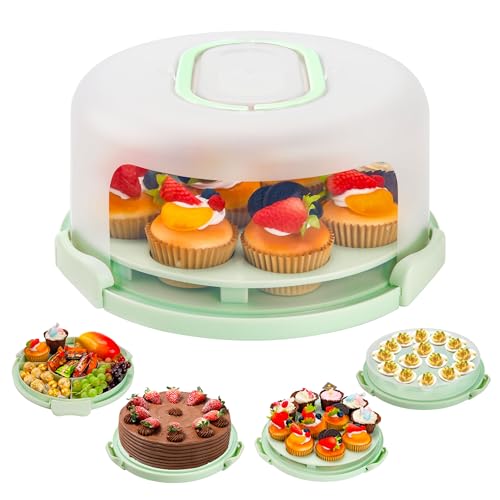BTSD-home Kuchen Transportbox rund Kunststoff Tortenbox für 11-Zoll-Kuchen Torten Muffin Eier Obst Snack oder Cupcake transportbox(Grün 30x30x15cm) von BTSD-home