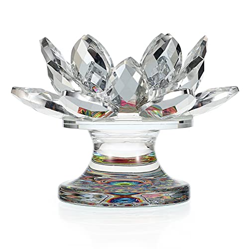 BTSKY 4,5 Kristall Lotusblume Teelichthalter – Silber Glas Kerzenhalter Kerzenhalter Kristall Lotus Blume Dekoration von BTSKY