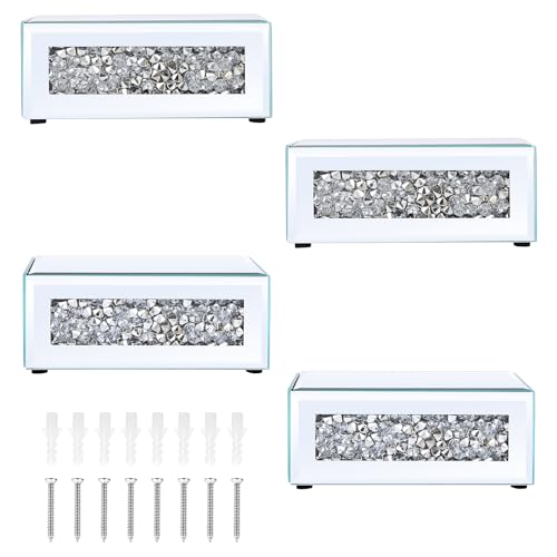 BTSKY 4pcs Kleines verspiegelte Regal mit Diamanten - Wandmontierte Tischplatte Display Halter Rack Stand Regal, Silber von BTSKY