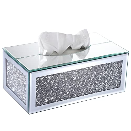 BTSKY Glitzernde Taschentuchbox aus Glas mit zerkleinerten Kristalldiamanten für Heimdekoration, Tischserviettenhalter von BTSKY