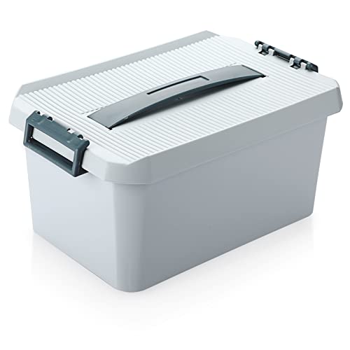 BTSKY Kunststoff-Aufbewahrungsbox & Tragetasche, Kunststoff-Aufbewahrungsbehälter Mehrzweck-tragbare Werkzeugbox Nähbox mit herausnehmbarer Trennwand, Verriegelungsdeckel und Griff (blau, L) von BTSKY