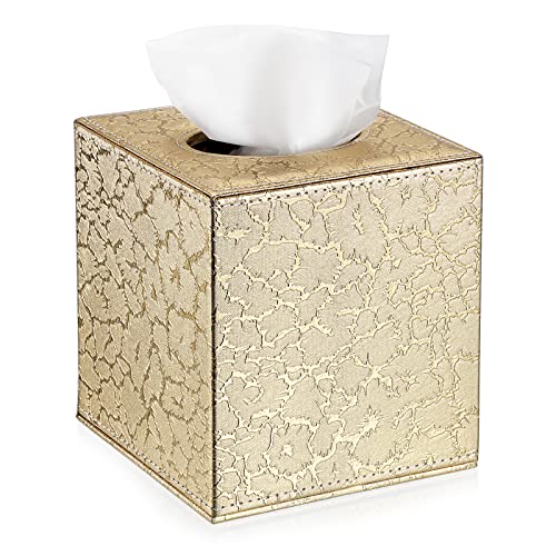 BTSKY PU Leder Haushalt Büro Würfel Tissue Papier Halter Box Abdeckung Fall Serviettenhalter (Gold) von BTSKY