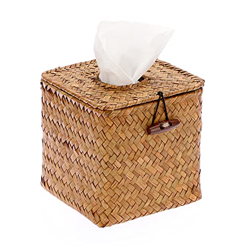 BTSKY Quadratische Taschentuchbox aus Seegras für den Haushalt – dekorativer gewebter Korbpapierhalter, Taschentuchhalter, Organizer für Küche, Bad, Büro und Hotel, Karamell von BTSKY