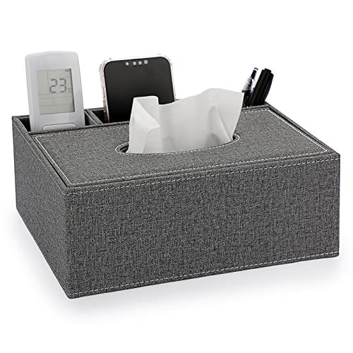 BTSKY Rechteckige Taschentuchbox aus Leinen mit Fernbedienung, Aufbewahrungsbox Serviettenhalter für Zuhause, Taschentuchhalter, Schreibtischaufbewahrung (grau) von BTSKY
