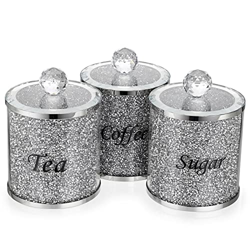 BTSKY Set von 3 Crushed Diamonds Dosen mit Deckel für Zucker Kaffee Tee - Glasbehälter für Küche Glas Moderne Dekor Thekendekoration von BTSKY