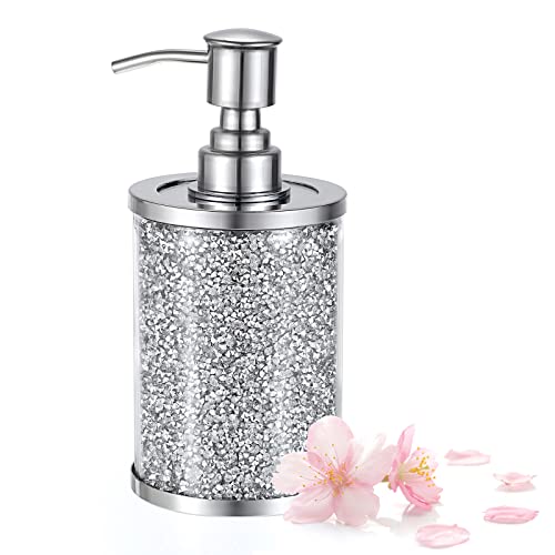 BTSKY Sparky Glass 350ml Seifenspender Flasche - zerkleinerte Diamanten nachfüllbare Spenderflasche mit Edelstahlpumpe für Handwaschmittel Geschirrspülmittel Shampoo Lotion, Silber von BTSKY