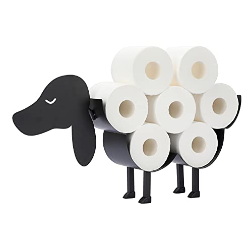 BTSKY Toilettenpapierhalter aus Metall – Mate Black Toilettenpapierhalter im Tierstil, freistehender Toilettenpapier-Aufbewahrungsbehälter für Badezimmer, Küche, Toilette (Hund) von BTSKY