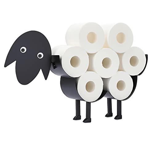 BTSKY Toilettenpapierhalter aus Metall – Mate Black Toilettenpapierhalter im Tierstil, freistehender Toilettenpapier-Aufbewahrungsbehälter für Badezimmer, Küche, Toilette (Schaf) von BTSKY