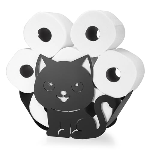 BTSKY Toilettenpapierrollenhalter aus Metall, mattschwarz, Tier-Stil, freistehend und wandmontiert, Toilettenpapier-Aufbewahrungsbehälter für Badezimmer, Zuhause, Küche, Toilette (sitzende Katze) von BTSKY