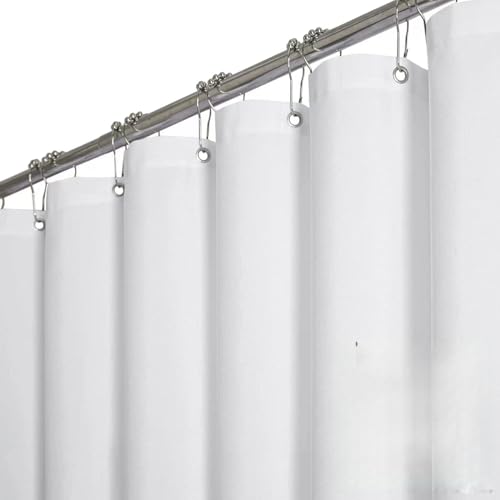 BTTN Duschvorhang Stoff 150x180 cm, Leinenoptik Anti-Schimmel Wasserabweisender Textil-Badevorhang mit 10 Haken, Modern Waschbar Strapazierfähig Dekorativer Polyester-Duschvorhänge für Badewanne, Weiß von BTTN