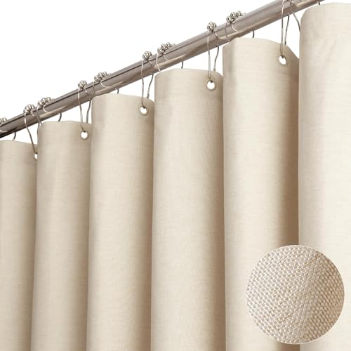 BTTN Duschvorhang Stoff Beige 120x200 cm, Schmale Leinen-Textur Anti-Schimmel wasserdichte Textil Duschvorhang mit 8 Haken, Moderner Waschbar Dicke Deko Ployester Duschvorhang für Badezimmer, Creme von BTTN