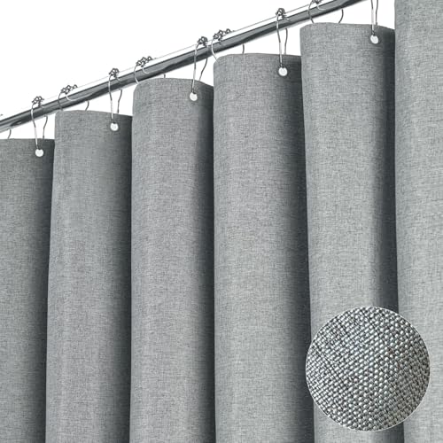 BTTN Duschvorhang Stoff Grau 180x200 cm, Leinen Textur Anti-Schimmel Waschbare Textil Duschvorhang mit 12 Haken, Moderne wasserabweisend Gewichteten Saum Deko Ployester Duschvorhänge für Badewanne von BTTN