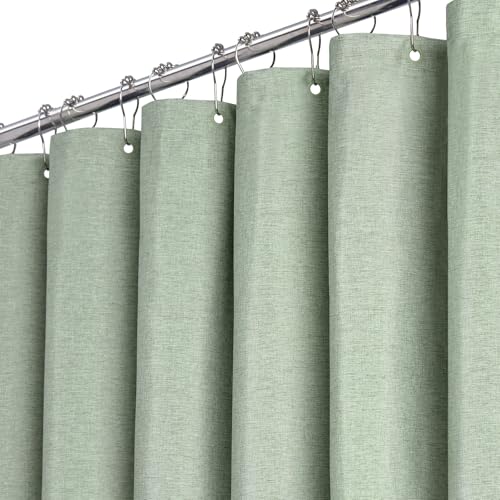 BTTN Duschvorhang Stoff Grün 180x200 cm, Leinen Textur Anti-Schimmel Waschbare Textil Duschvorhang mit 12 Haken, Moderne wasserabweisend Gewichteten Saum Deko Ployester Duschvorhänge für Badewanne von BTTN