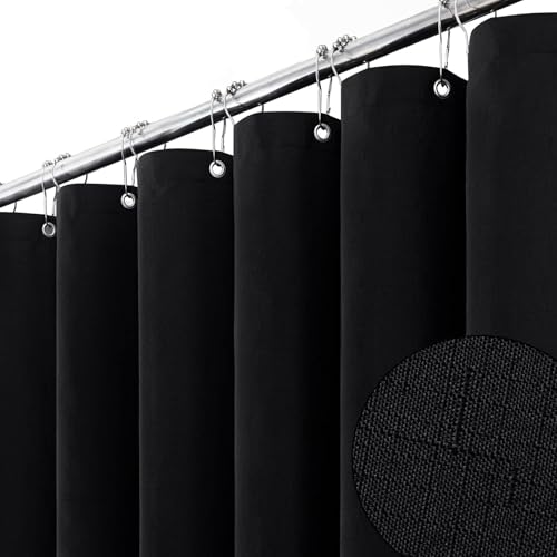 BTTN Duschvorhang Stoff Schwarzer 180x200 cm, Leinen Textur Anti-Schimmel Waschbare Textil Duschvorhang mit 12 Haken, Moderne Wasserdichter Gewichtete Dekorative Ployester Duschvorhänge für Badewanne von BTTN
