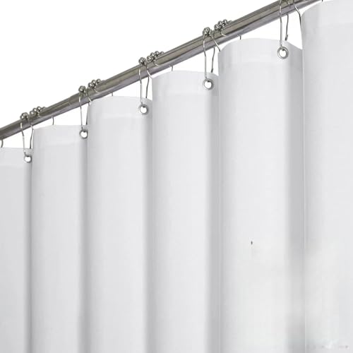BTTN Duschvorhang Stoff Weiß 90x200 cm, Schmale Leinen Textur Anti-Schimmel wasserdichte Textil Duschvorhang mit 6 Haken, Moderne Waschbar Gewichtete Dekorative Ployester Duschvorhänge für Badezimmer von BTTN