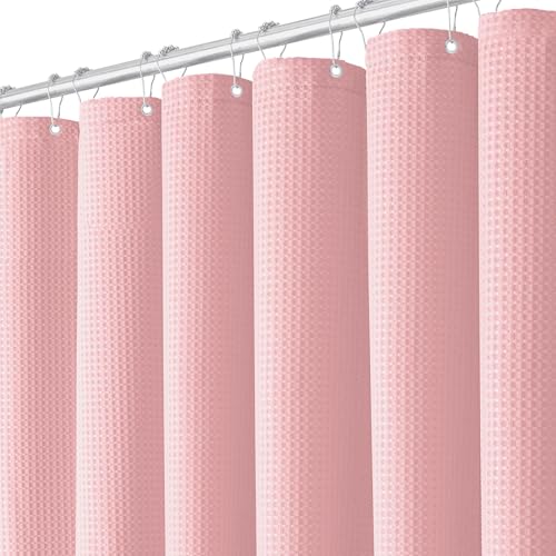 BTTN Duschvorhang Waffel 180x200 cm, Anti-Schimmel Schwere wasserdichte Stoff Textile Duschvorhang mit 12 Haken, Moderner Waschbar Gewichtete Dekorative Polyester Duschvorhänge für Badezimmer, Pink von BTTN