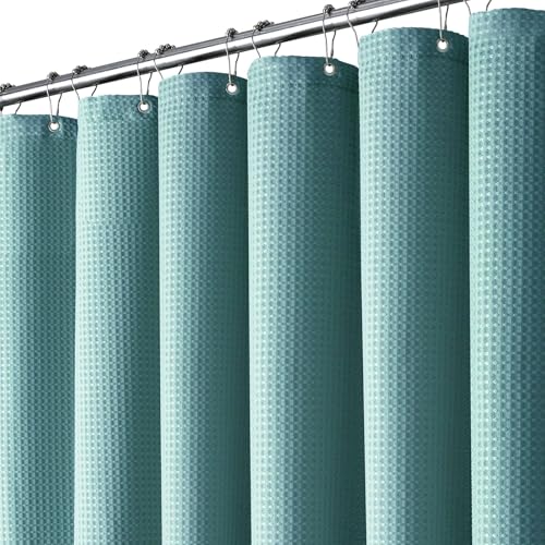 BTTN Duschvorhang Waffel Türkis 180x180 cm, Anti-Schimmel Schwere wasserdichte Stoff Textile Duschvorhang mit 12 Haken, Moderner Waschbar Gewichteten Saum Deko Polyester Duschvorhänge für Badezimmer von BTTN