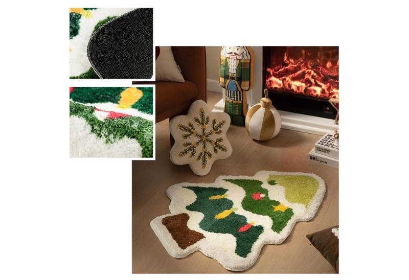 BTTO TEPP Kinderteppich Weihnachtsteppich Kaschmir Geformte Teppich Fußmatte, Rutschfest Matte, Baum-1, Badezimmer,Schlafzimmer,Wohnzimmer von BTTO TEPP