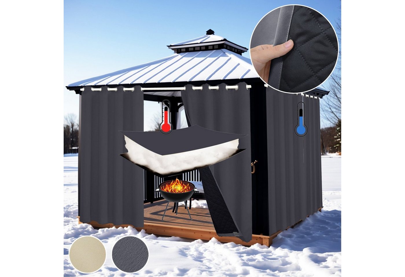 BTTO V&G Gardine Outdoorvorhang Winddicht,Thermovorhang Kälteschutz & Wasserdicht (2 St), Türvorhang,Blickdicht, Wärmeisolierend von BTTO V&G