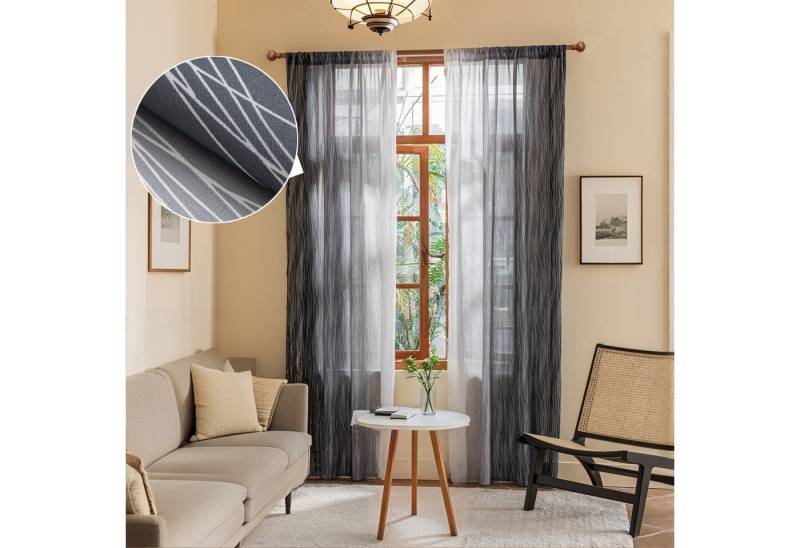 BTTO V&G Gardine Schwarz-Grau-Weiß Vorhänge,Voile Streifen Gardinen (2 St), halbtransparent, 2er Set,Halbtransparent von BTTO V&G
